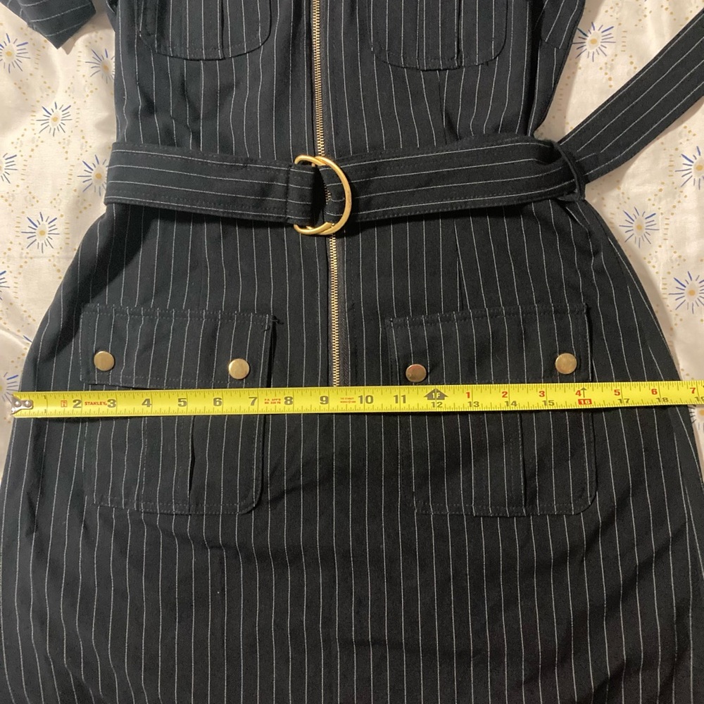 Dressbarn Blue Women’s Dress Rolled Sleeves Pockets Zip Front Belt Size 4 - Picture 13 of 13